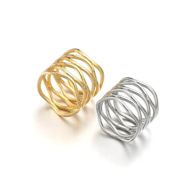 Yiwu Aceon Stainless Steel Multi Layer Women Finger Band 6 Layers Mini Narrow Waved Circle 16mm Width Multi Waved Wide Ring
