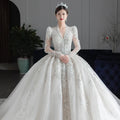 S8297F New Ball Gown Princess Luxury Glitter v Neck Arabic Marry Shiny 4XL a Line Wedding Dress
