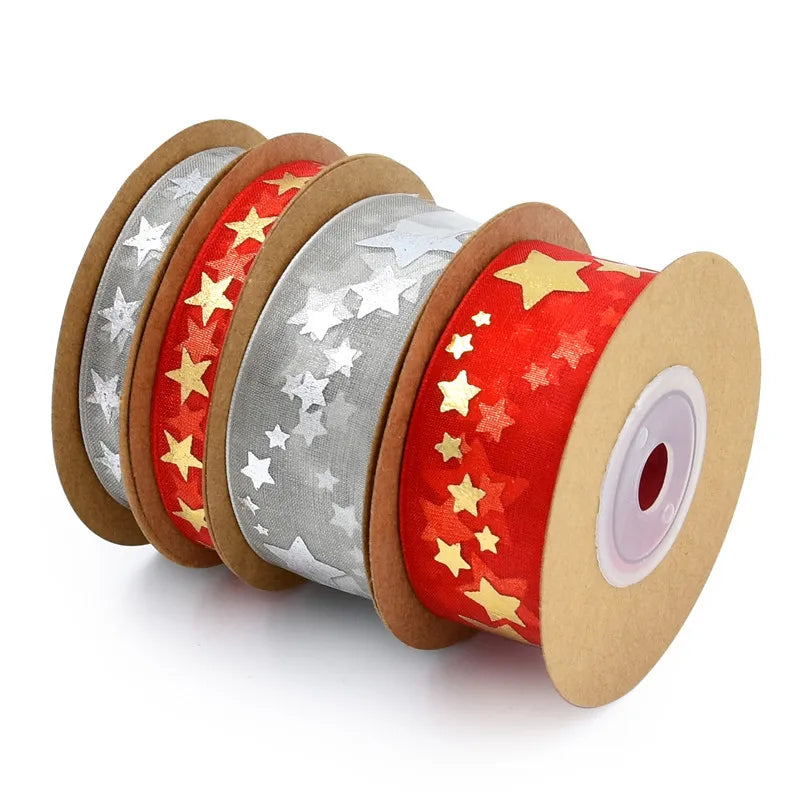 Christmas Ribbon New Fashion Organza Ribbon Tulle for Decoration or Gift Packing Trimming Ribbon Tape for Christmas and Bakery
