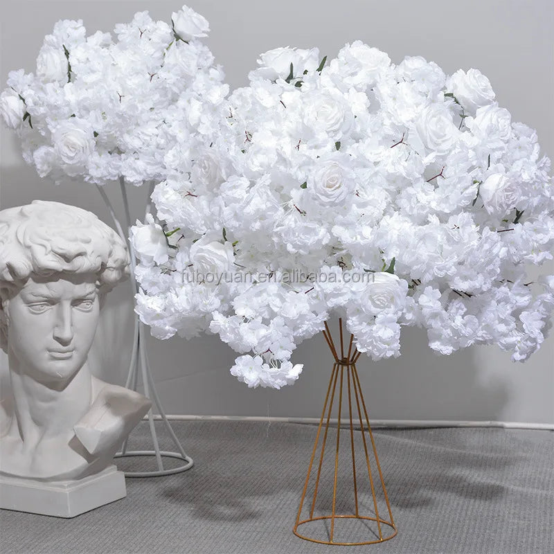 F326 Silk Flowers Wedding Decoration Table Centerpiece Floral Ball White Rose Cherry Blossom Flower Ball for Bedside Living Room
