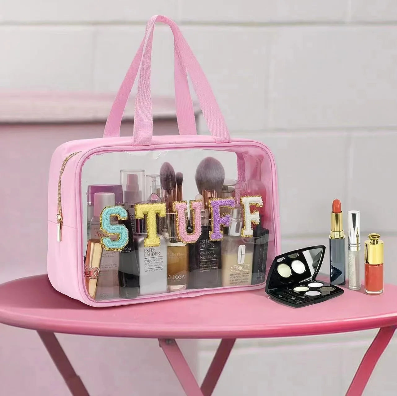 Large Capacity Women's Cosmetic Handbags Waterproof Simple Letter Female Makeup Storage Bags Customized Logo Ladies Tote Purse