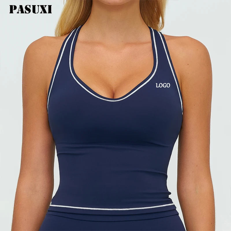 PASUXI Wholesale Women's Quick Dry Breathable One-Piece Sports Vest Seamless Fitness Yoga Suit Top Contrasting Sports Bras