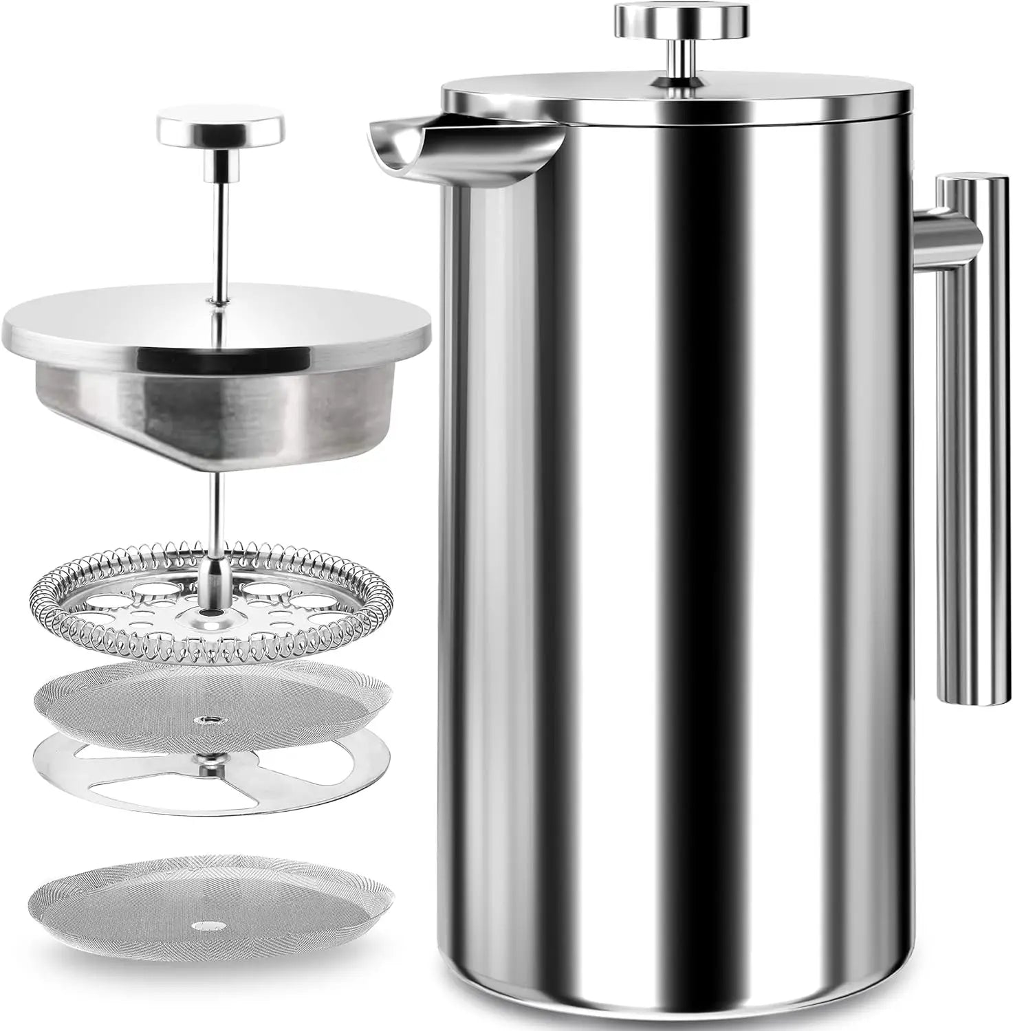 Superior Quality Double Wall Vacuum Insulated Stainless Steel French Press Plunger Coffee and Tea Maker Metal Set for Drinkware