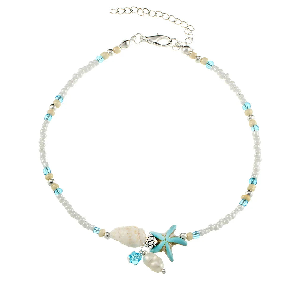 AA00513 Retro Beach Foot Accessory Adjustable Anklet Bracelet Handmade Beads Shell Anklets Starfish Conch Anklet