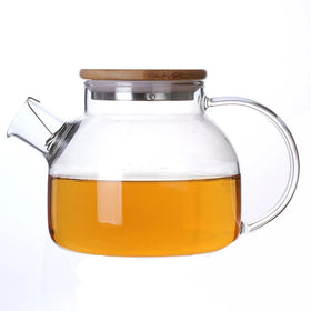 Household Thick Heat Resistant Explosion Glass Tea Pot With Bamboo Lid and Handle High Borosilicate Glass Teapot 1800ml