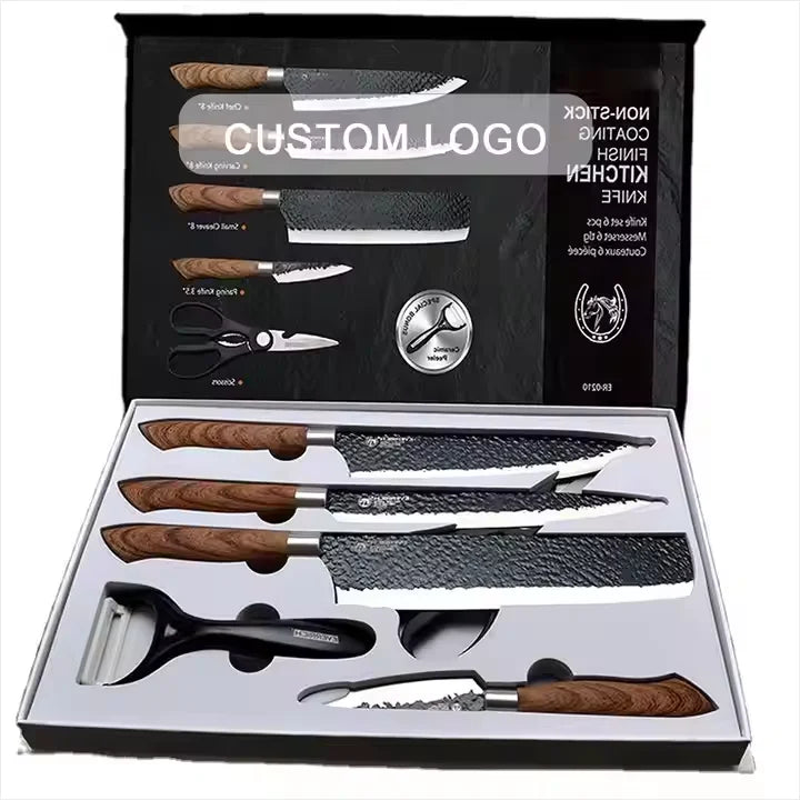 2025 New Modern 8-Inch Stainless Steel 6-Piece Kitchen Chef Knife Set Laser Ambidextrous Handles Durable Construction Color Gift