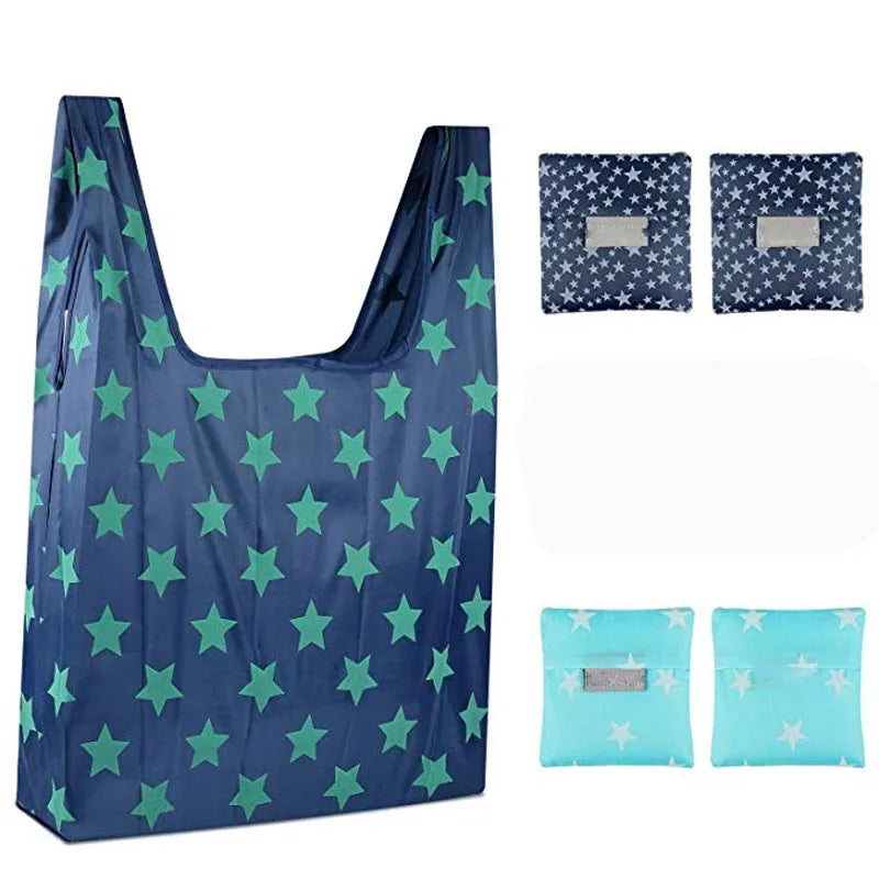 Reusable Shopping Grocery Bags Foldable Tote Bag Washable Grocery Tote With Pouch Polyester Shopping Bags