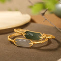 Pulsera De Jade Chinese Style S925 Silver Gold-plated Inlaid Natural Hetian Jade Bamboo Leaf Bracelet