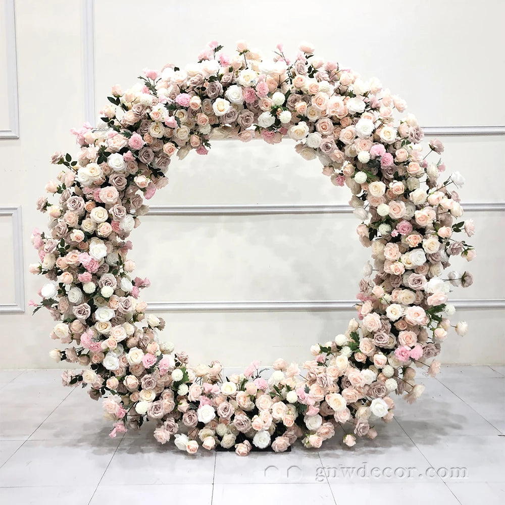 Decorative Flower Supplies Round Arch Flower Stage Floral Frame Backdrop Wedding Round Arch Wedding Decoration pink Moongate