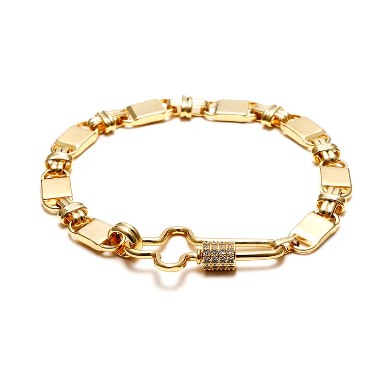 New Trendy 18k Gold Plated Metal Clasp Lock Women Fashion Bracelet Jewelry
