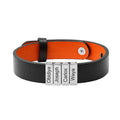 Vintage Custom Logo Inspired Lettering Stainless Steel Genuine Leather Bracelet Engrave Colorful Design Jewelry for Unisex