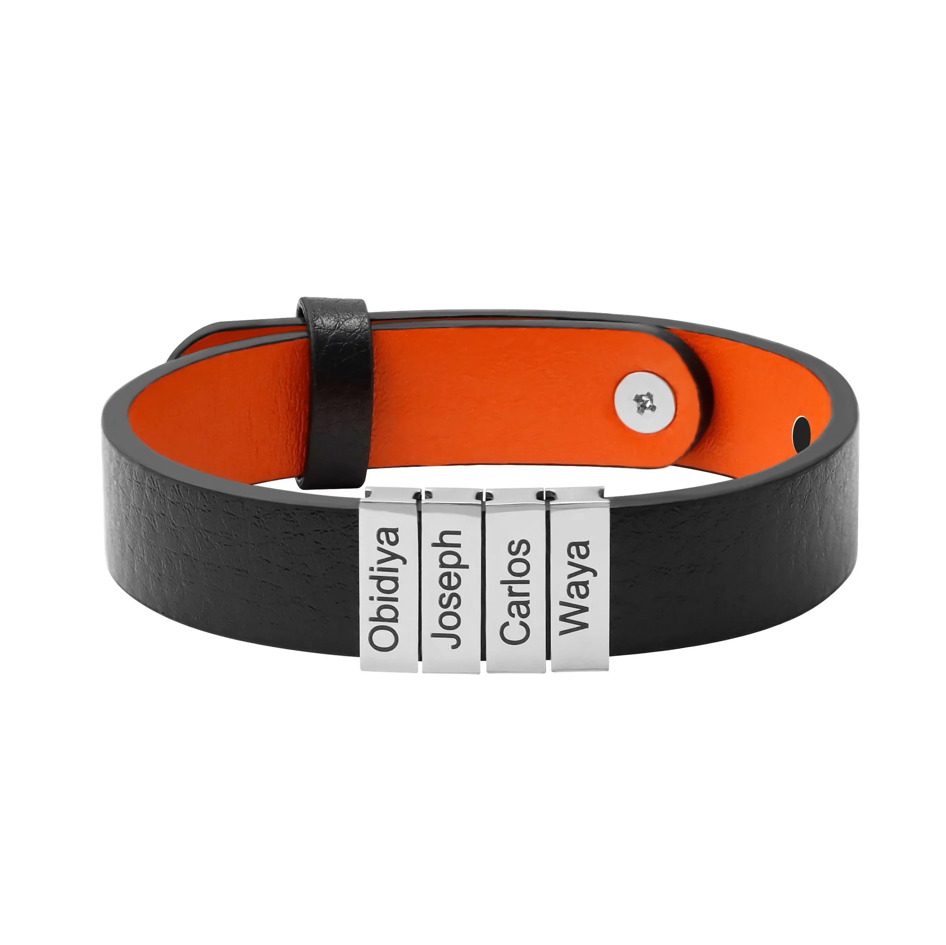 Vintage Custom Logo Inspired Lettering Stainless Steel Genuine Leather Bracelet Engrave Colorful Design Jewelry for Unisex