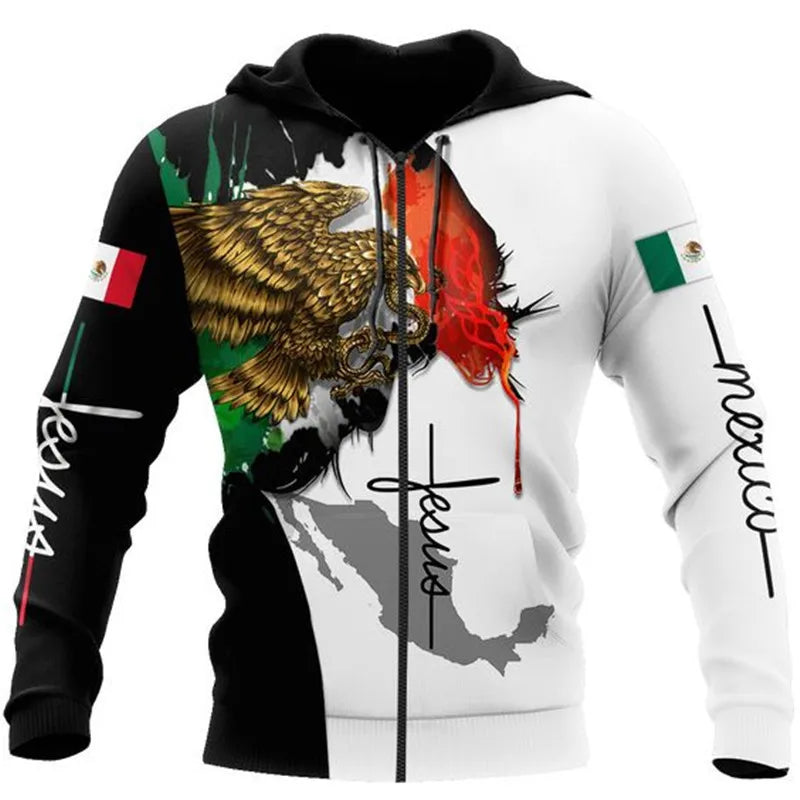 Fitspi Custom 3d Digital Printing Zipper Sweatshirt Mexico Animal Printing Unisex Hoodie Pullover Wholesale