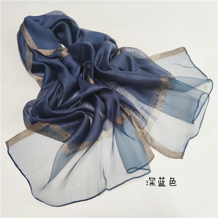 New Spring Solid Silk Scarf for Women Ladies Gradient Long Soft Bandana Wraps and Shawls Plus Sizes Beach Female Foulard