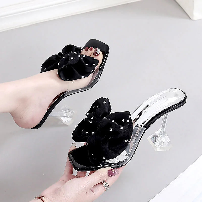 The New Casual Temperament Bow Half Drag Stiletto Shoes Stock High Heels Shoes for Women Slipper