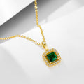 New Product S925 Sterling Silver square Emerald Zircon Pendant Necklace Women Light Luxury Clavicle Chain