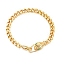 Wholesale Green Stone Crystal Emerald Eye Snake Head 18k Gold Plated Stainless Steel Cuban Chain Bracelet