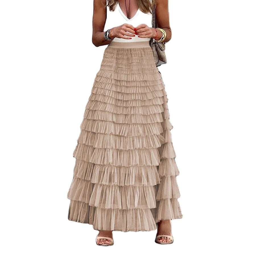 Wholesale Sweet Tutu Skirt Women Maxi Skirts Women Loose Plaid a Line Elegant Long Skirts