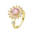 Fidget Spinner Rings Shiny Zircon Adjustable Rotatable Calming Worry Ring Sunflower Spinning Anti-anxiety Ring for Women