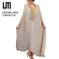 Middle Eastern Women's Traditional Dress - Autumn Winter Long Robe with V-Neck & Full Sleeves (Loose Fit Abaya Modest Wear)