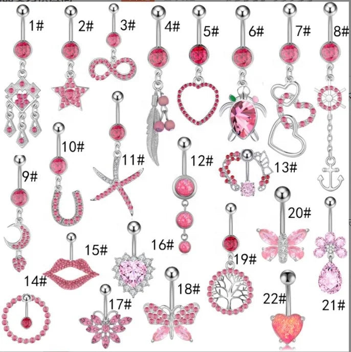 Gaby New Dangle Belly Button Rings pink Color Heart Belly Button Rings Sets Fine Jewelry Piercing Jewelry