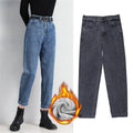 Plus Size Loose Plush Thickened Jeans Women Winter High Waist Jeans