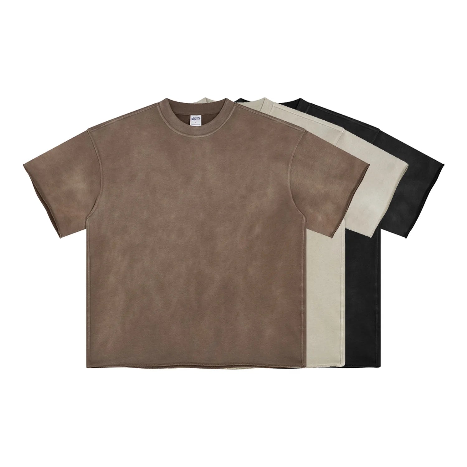 Vintage Acid Wash T-Shirt for Men 360g Loose Short-Sleeved Solid Color High Street Style Oversized 'Men's' T-Shirt Woven