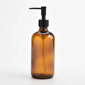 Popular Hot Sale Classic Design 16oz Boston Round Amber Glass Soap Dispenser Bottle With Matte Black Metal Pump