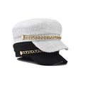 Tweed Beret Cap Female Autumn Winter Sailor Hat Captain British Retro Gold Chain Captain Hat for Women