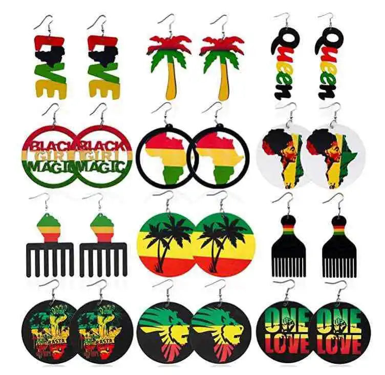 DIY Customized Designs African American Earrings Round Wooden Earrings African Women Jewelry 2023