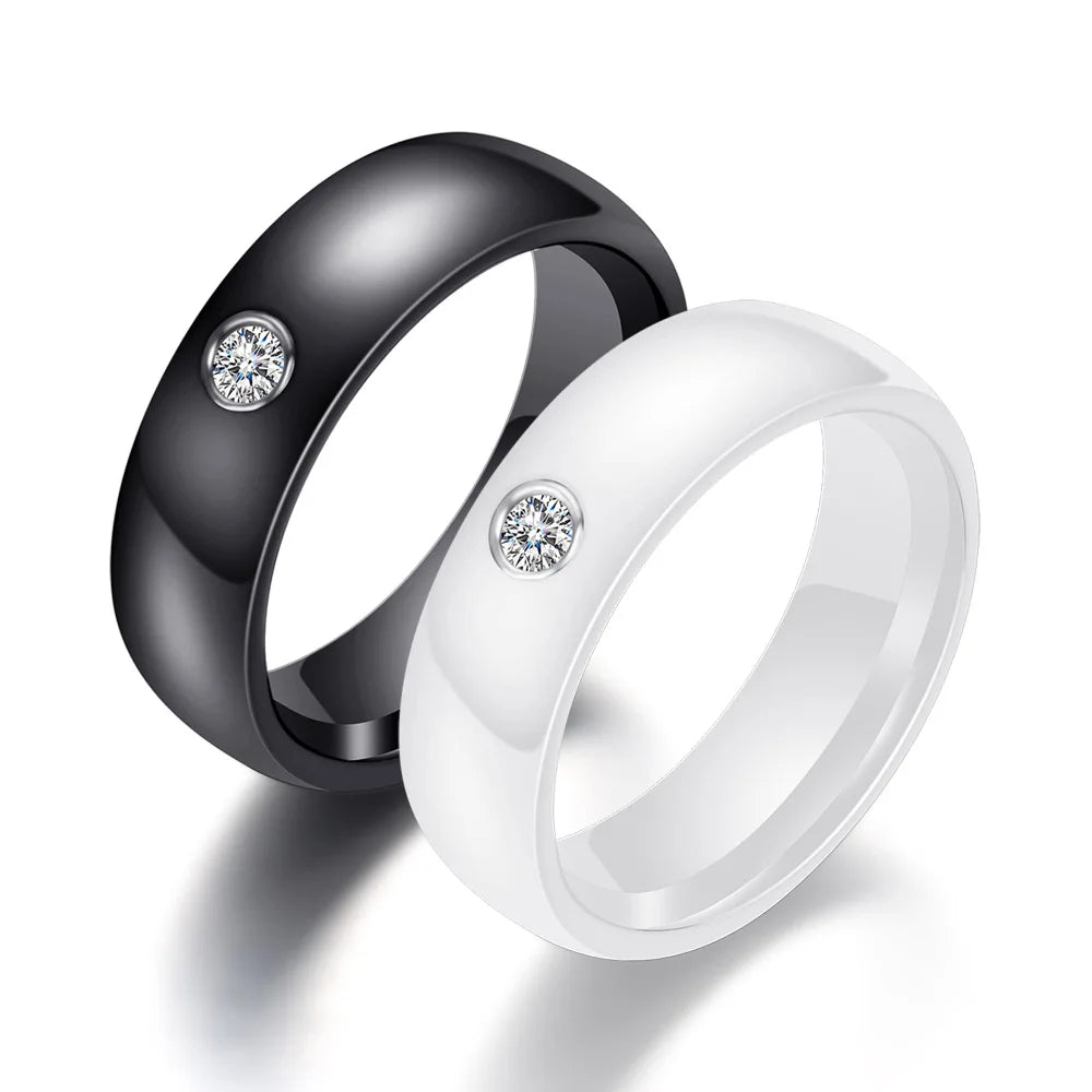 Fashion 6mm Width Men Women Black White Couple Rings Ceramic Ring for Valentine's Day Gift Jewelry Rings