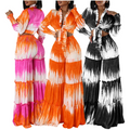 C8598 Trendy Fall Outfits for Women Printed Strap Long Sleeve Top and High Waist Wide Leg Pants Two Piece Set Women Clothing