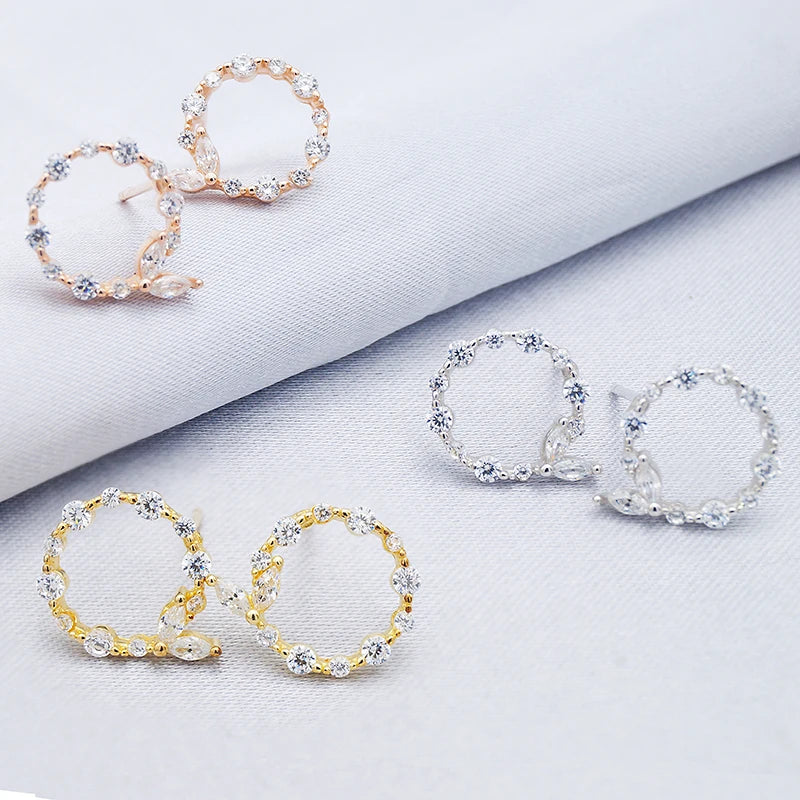 Fashion S925 Sterling Silver Stud Earrings Women Four Leaf Gold Plated Jewelry Earring Jewelry
