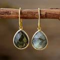 Boho Designer Jewelry-Elegant Women's Healing Crystal Labradorite Statement Pendant Earrings Natural Stone Drop Earrings
