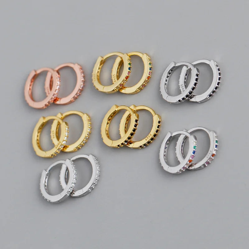 High Quality 9mm New Design 925 Sterling Silver CZ Mirco Pave Hoop Earrings Female