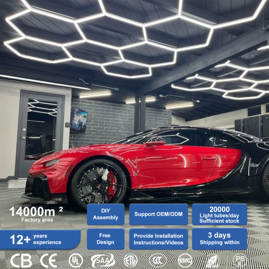 In Stock Diy Assembled Car Wash Showroom Studio Hexagon Lighting Garage Luxury Light