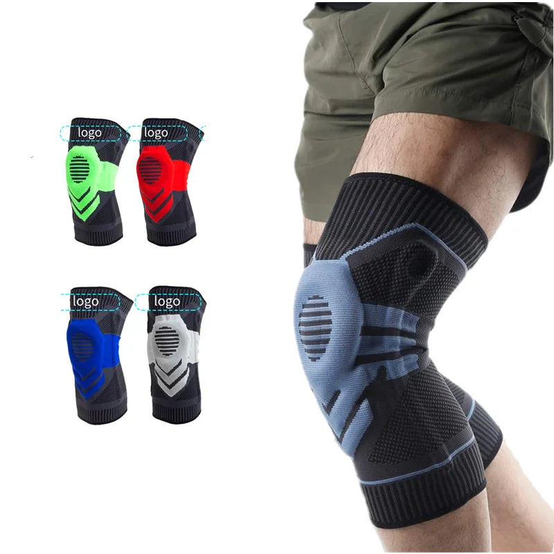 Hot Sale unisex High Elastic Spring Bar Silicone Anti-slip Nylon Sports Compression Knee Sleeve Knee Support Brace for Men Women