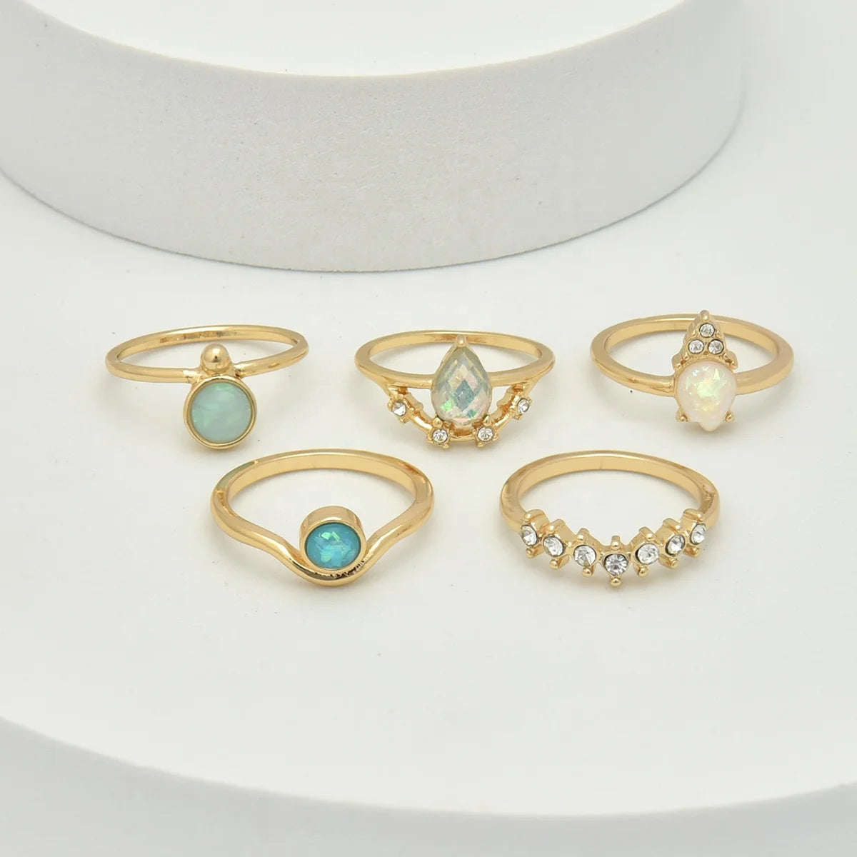 2026 Trend Wholesale Engagement Gold Plated Acrylic Crystal Hot Seller Ring Set Korean Jewelry Luxury Designer Jewelry for Women