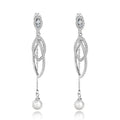 Fine 925 Sterling Silver Long Tassel Simple Hypoallergenic Fashion Natural Pearl Stud Earrings