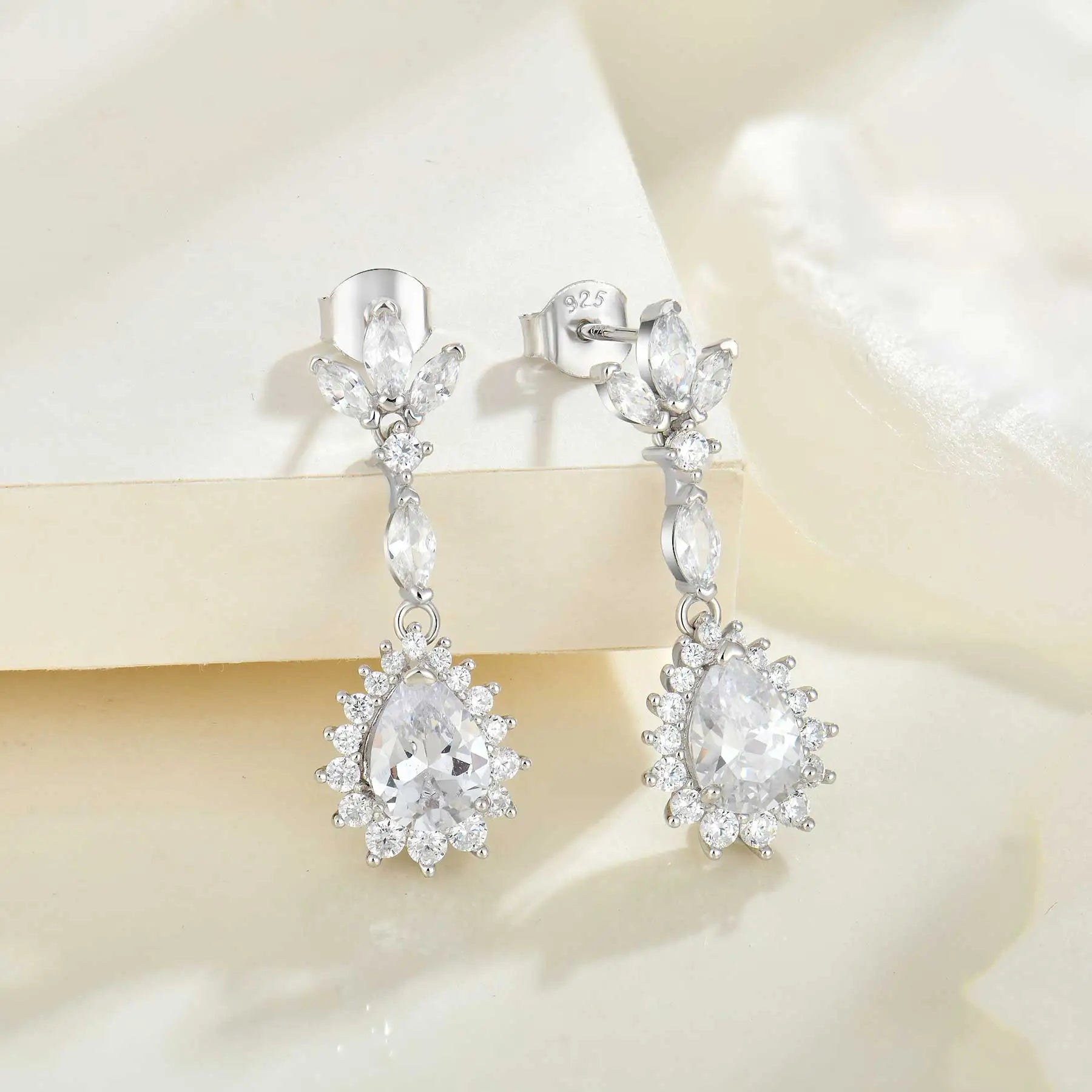 QX Custom OEM Own Designer Fine Jewelry Luxury Cubic Zirconia 925 Sterling Silver Long Drop Flower Earrings Women