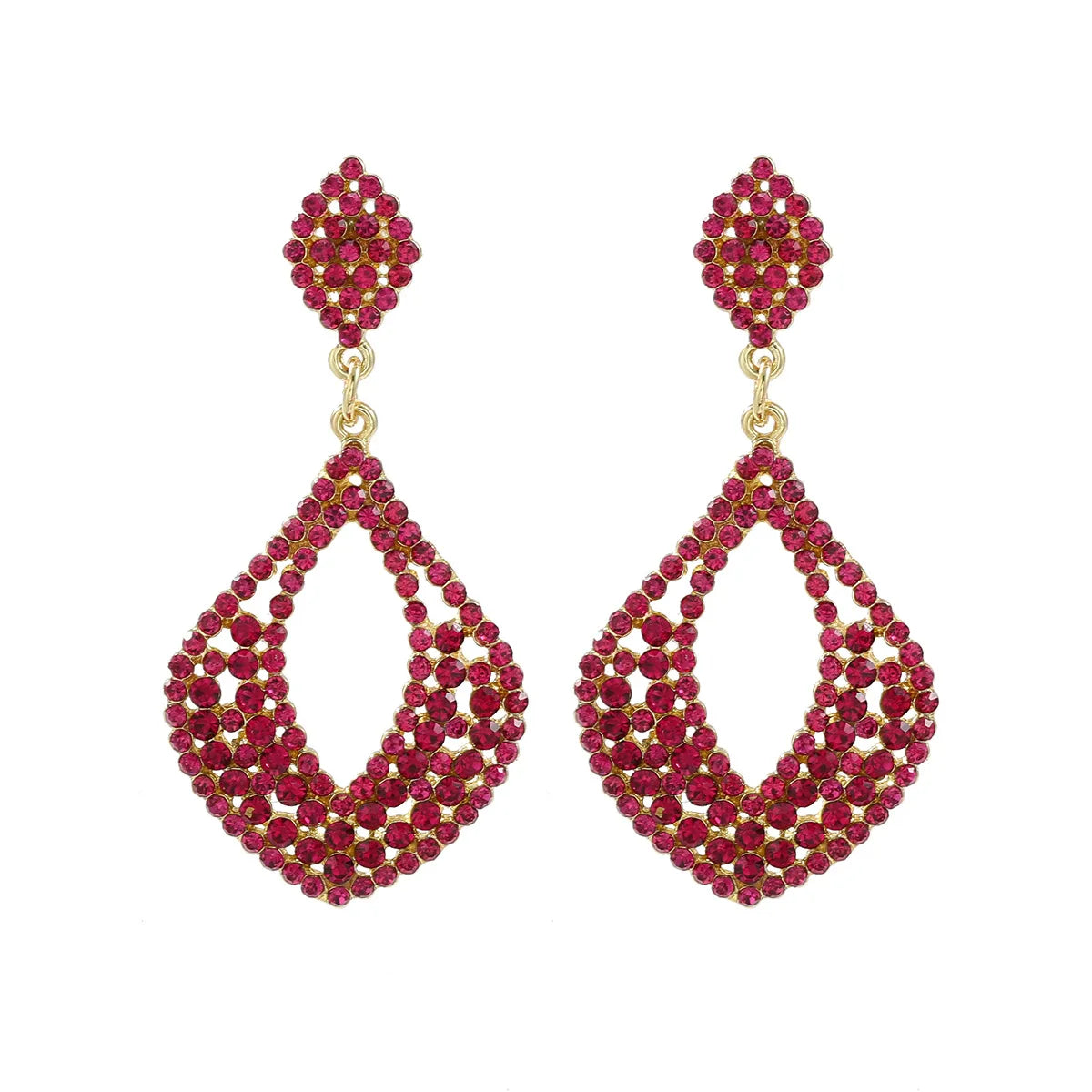 Luxury Multi-Color Full Diamond Water Drop Earrings Women's Banquet Jewelry Gold Heart Shape Rhinestones Fashionable 2024