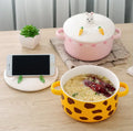 Japanese Cartoon Animal Mobile Phone Holder Double Ear Soup Rice Bowl Cover Cute Ceramic Noodle Bowl for Students Customized