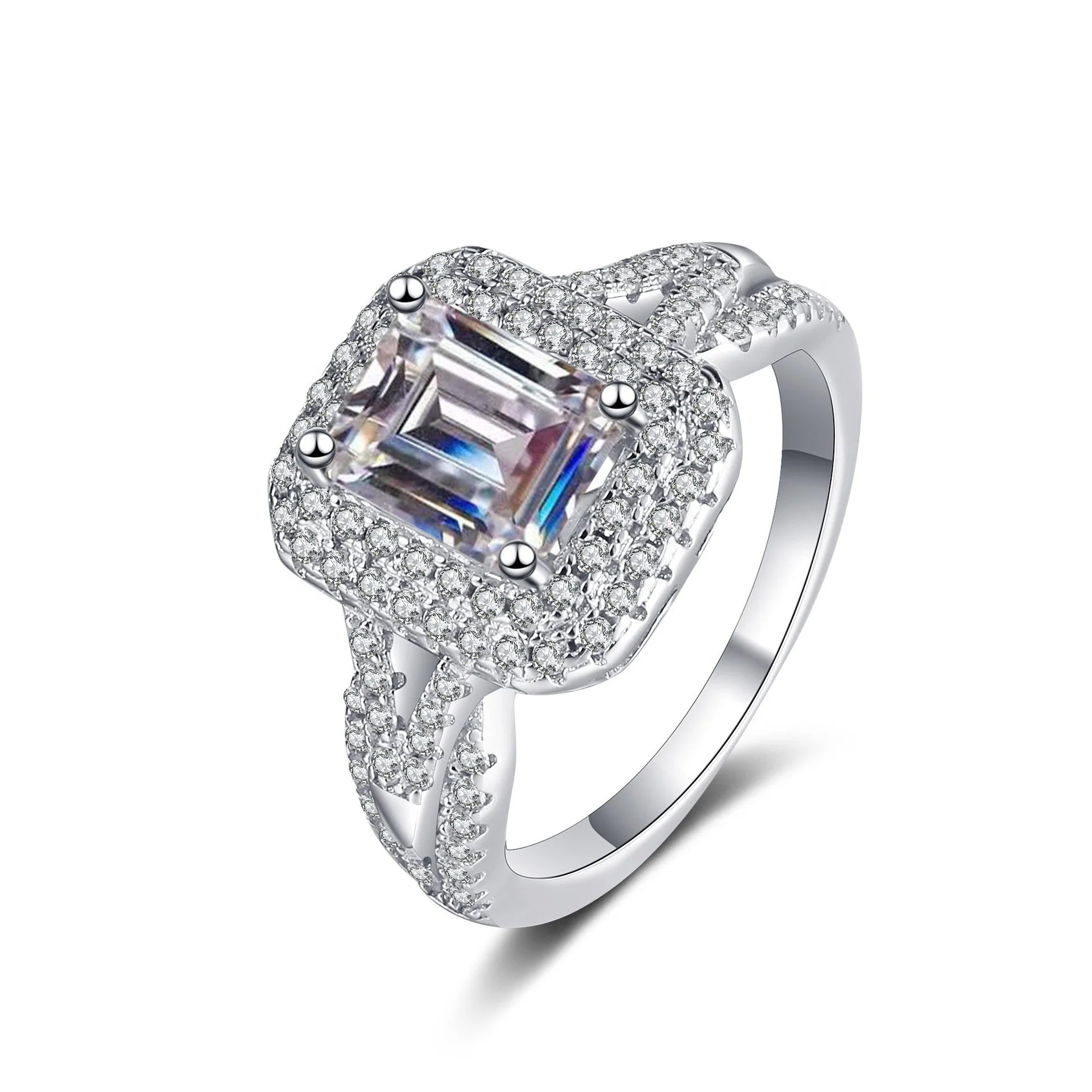 Luxury Square Moissanite Engagement Ring for Women 925 Sterling Silver Moissanite Wedding Ring