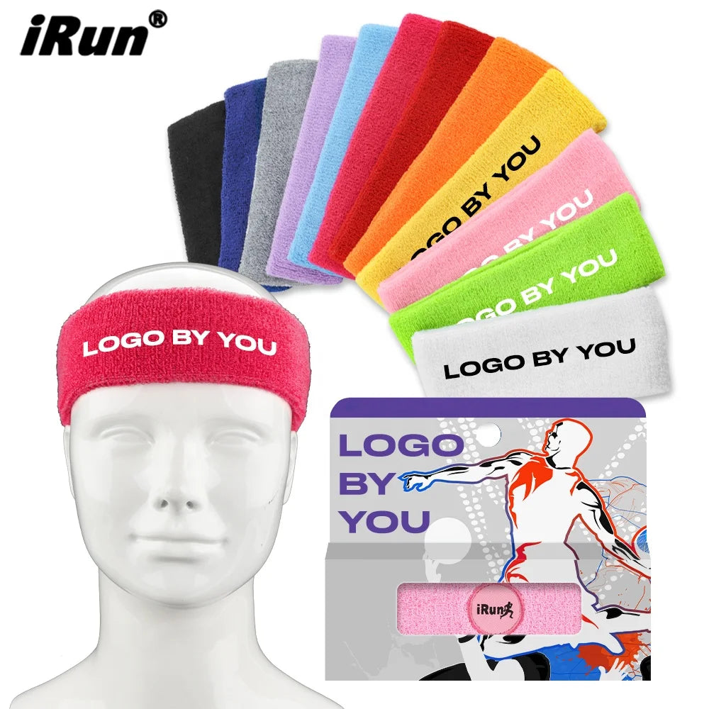 IRun Custom Sports Basketball Football Terry Cloth Embroidery Women Men Cotton Elastic Head Sweatband Headband