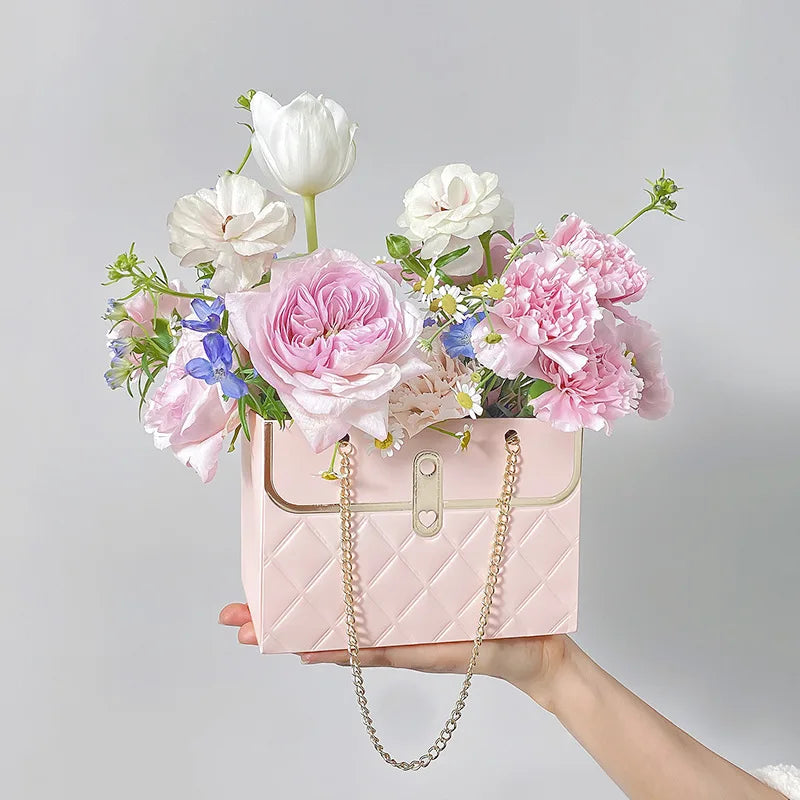 Hot Selling Luxury Floral Bouquet Tote Box Paper Gift Roses Pink Paper Box Packaging Flower Boxes for Bouquets