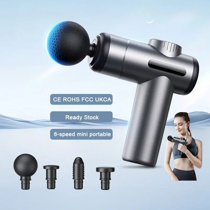 Mini Massage Gun Percussion Deep Tissues Muscle Massager Gun with 6 Speeds Portable Electric Handheld Body Massager