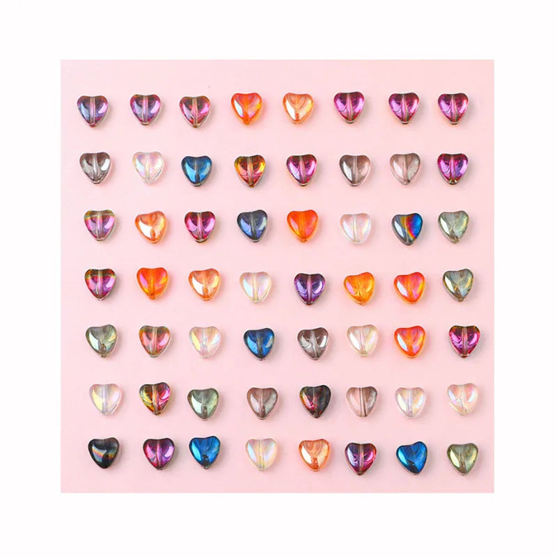 8*8mm Gradient Color Heart Glass Crystal Perforated Beads Handmade DIY Woven Bracelet Necklace Pendants Accessories Loose Beads