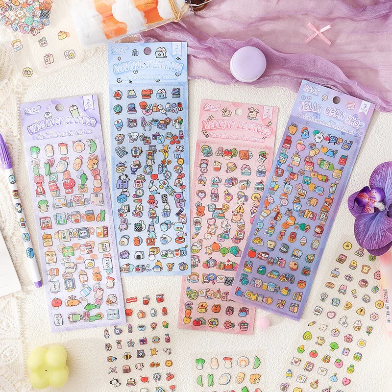 2 Sheets Per Pack Sticker Pack Fun Bazaar Series Cute Cartoon Kids Female Handbook Stickers