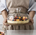 Food Grade Transparent Dustproof Cake Glass Cover Food Cover Cake Pan Glass Cover with Bamboo Tray