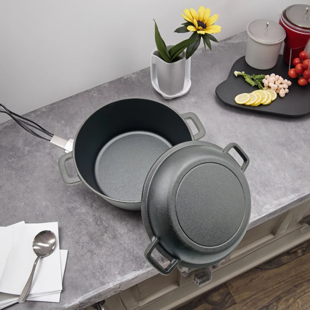 Two-in-One Cast Iron & Stock Pots Classic Design Kitchen Essential Enamel Coating Versatile Metal Hot Pot for Home Cooking